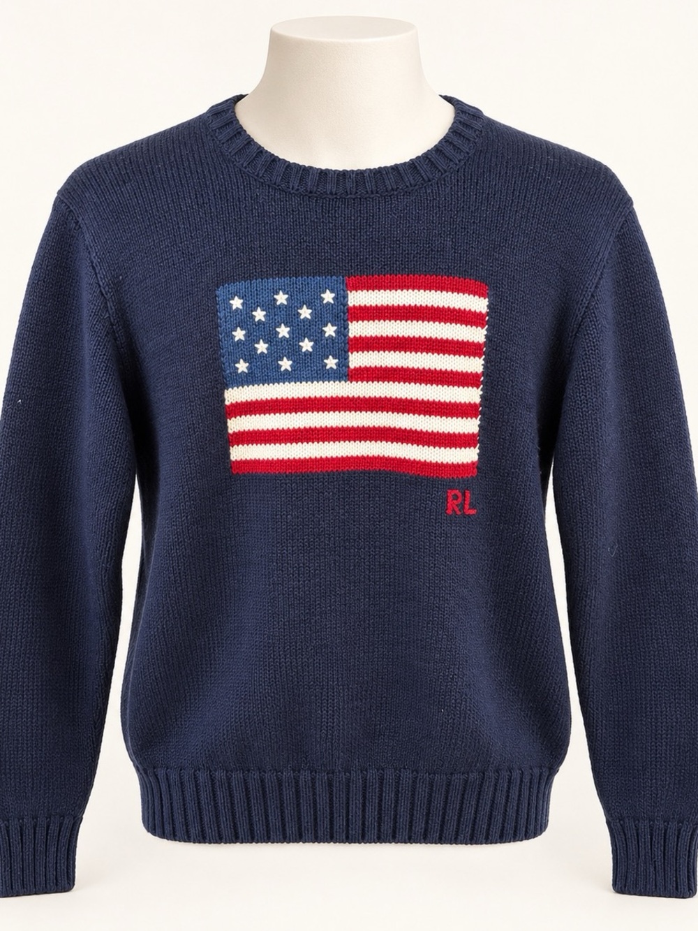 Polo by Ralph Lauren Navy Sweater with American Flag Motif
